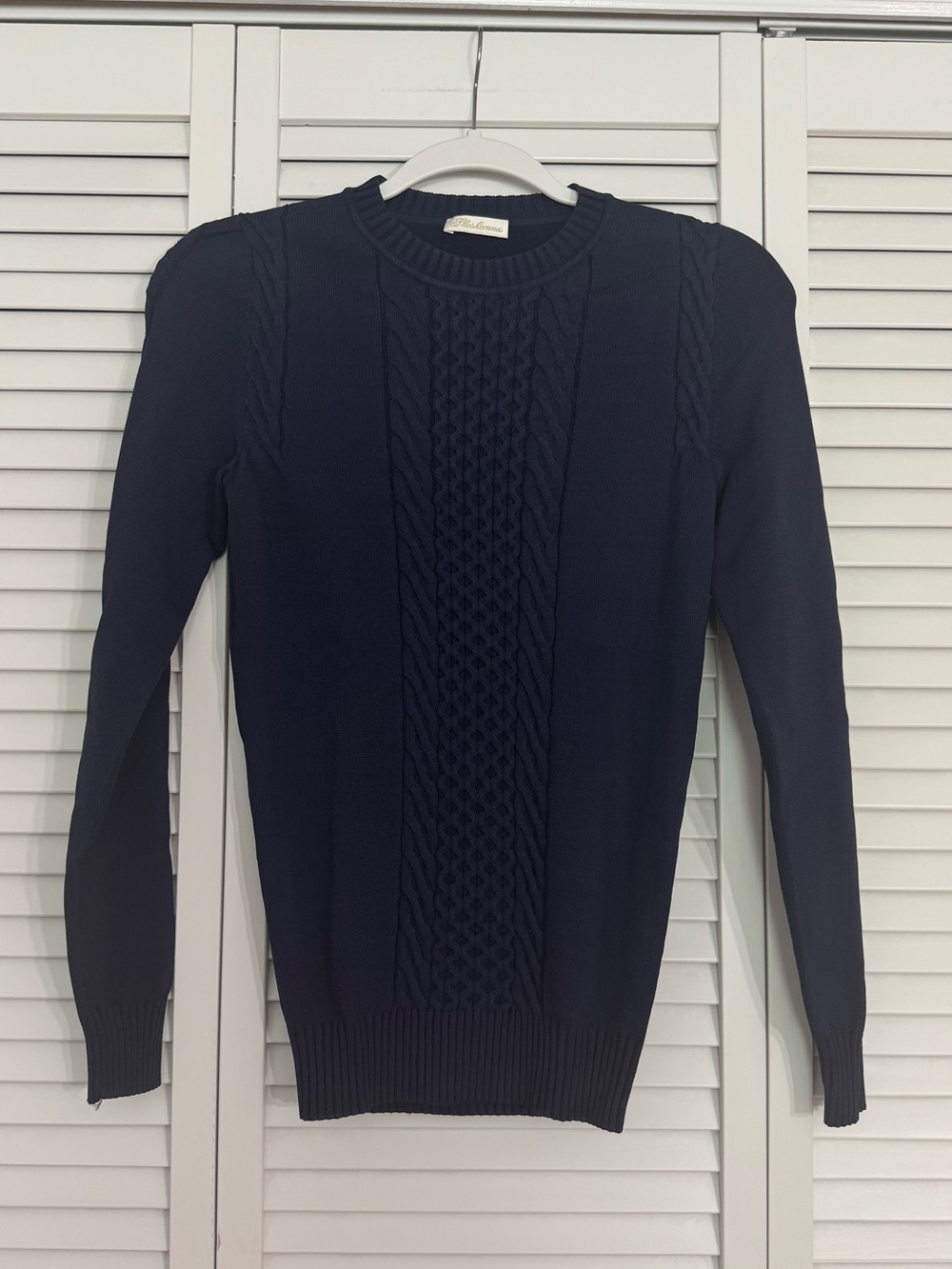 Shoshanna Classic Cable-Knit Crewneck Sweater Navy Sz S